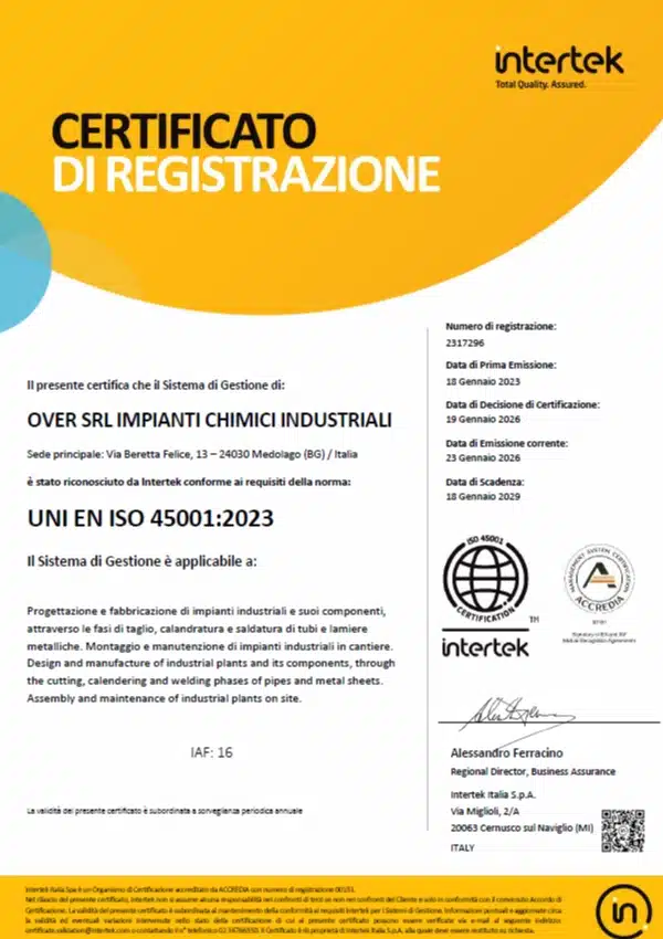 certificato di registrazione uni en iso 45001-2023